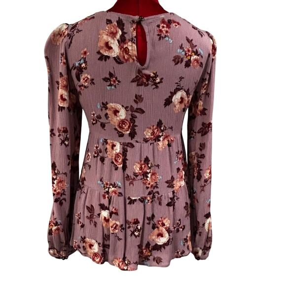 Knox Rose size XS pink floral blouse long sleeve peasant prairie top casual Boho - Picture 6 of 9